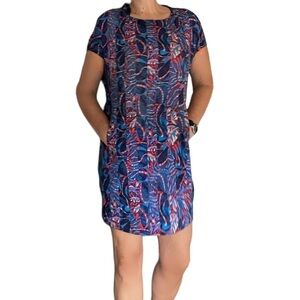 DECOSTER  cotton Abstract  print Blue  Red dress size 38 ( M )